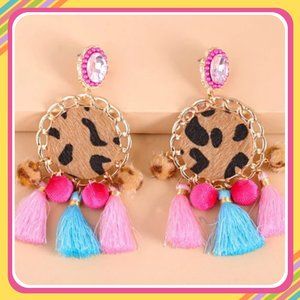 Leopard & Pink Drop Earrings